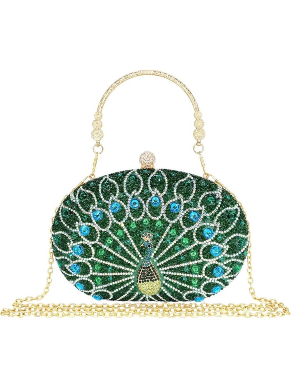 Sparkly Rhinestone Clutch Evening Bag - Luxury Diamond Peacock Purse for